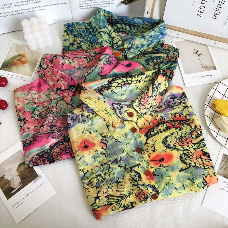 Women's Color Print Lapel Loose Slim Shirt