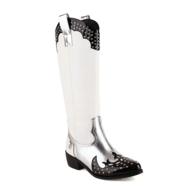 Studded Thick Heel High Heel Socket Doc Martens For Autumn And Winter White - Shop at LoveMi