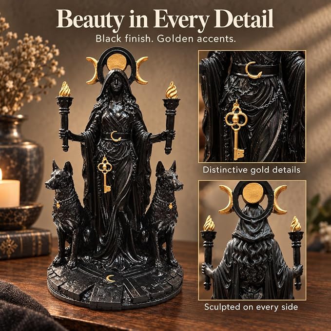 Black Hekate Goddess Statue, Crossroads Sculpture For Altar Decor