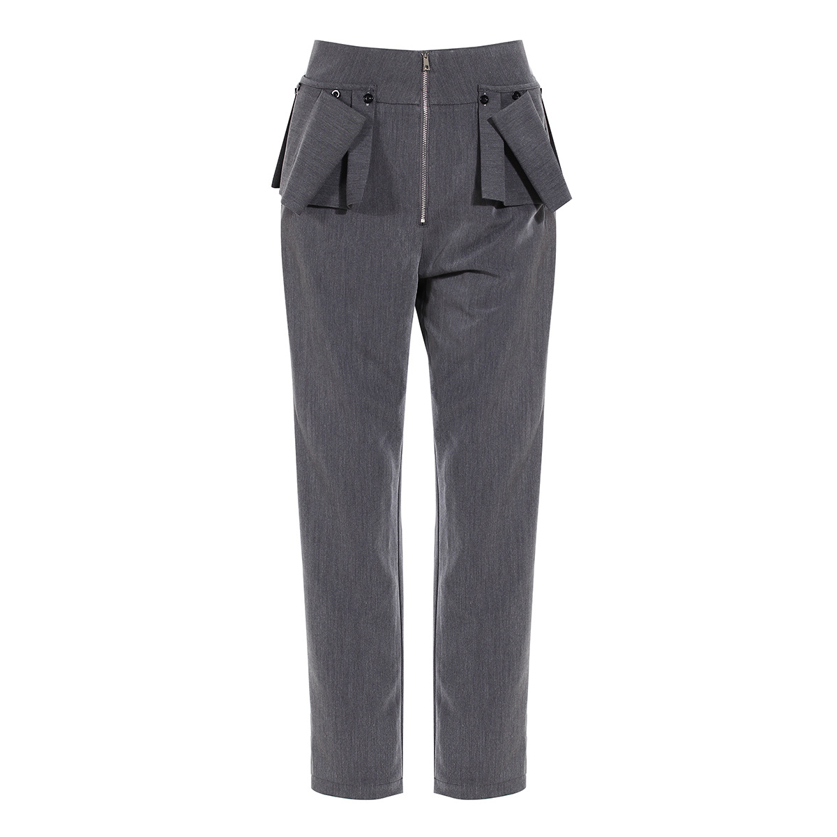 Women's New Grey Cross-tie Jacket Stitching Lotus Leaf Trousers Suit