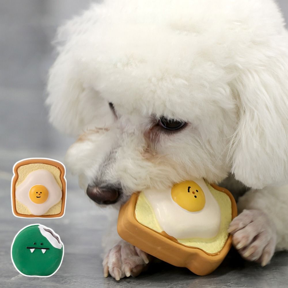 Cute Cartoon Pattern Latex Toy Egg Bread Shape Anti Squeeze Puppy Chew Toys Bite Resistant Dog Squeaky Toy For Training