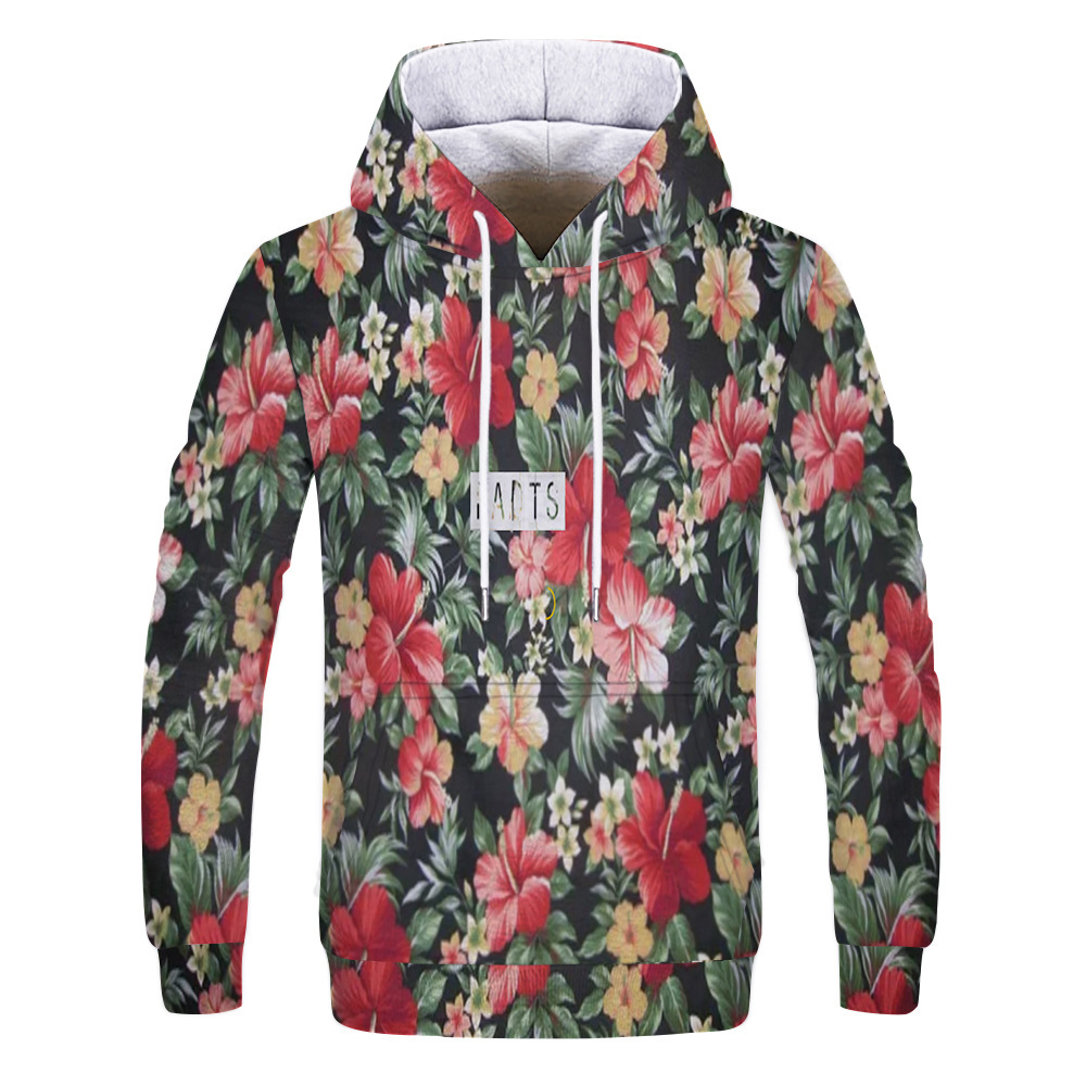 Title 3, Kapuzenpullover mit Blumen- und Vogel-3D-Druck