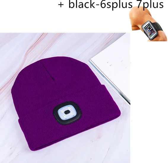 LED luminous knitted hat Purple Set - Shop at LoveMi