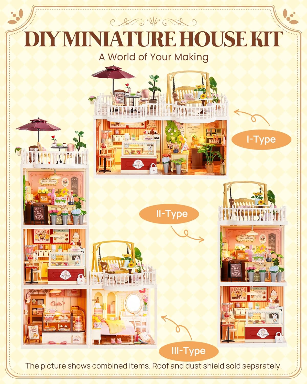 Rolife Super Creator Series Roof, Dust Proof Door, For Mini House DIY Kits, Dustproof Design, Compatible With Multiple Themes