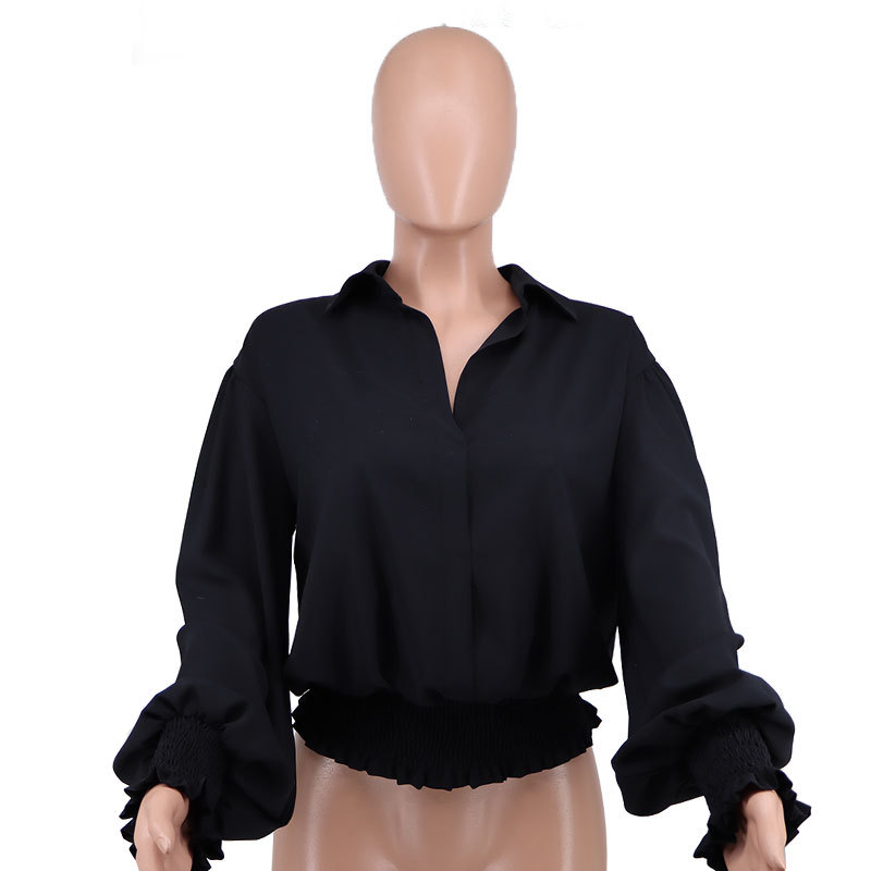 Title 6, Lapel Black Fashion Long-sleeved Solid Color Shirt