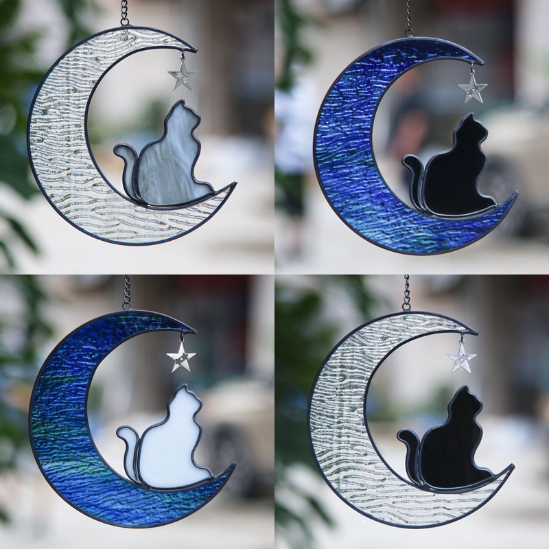 Title 1, Colorful Glass Pet Cat Dog Moon Pendant Crystal...