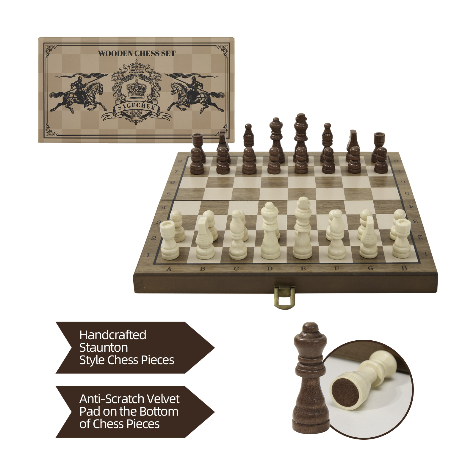 Chess Set,29x29cm Wooden Chess Board Set,Portable Travel Chess Set,Folding Chess Board With Magnetic Chess Pieces And Storage Slots,Traditional Chess Board Games For Kids Adults