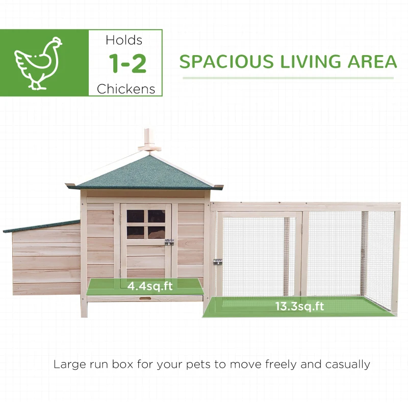 Wooden Chicken Coop With Nesting Box, Cute Outdoor Hen House With Removable Tray, Ramp Run, For Garden Backyard, Natural