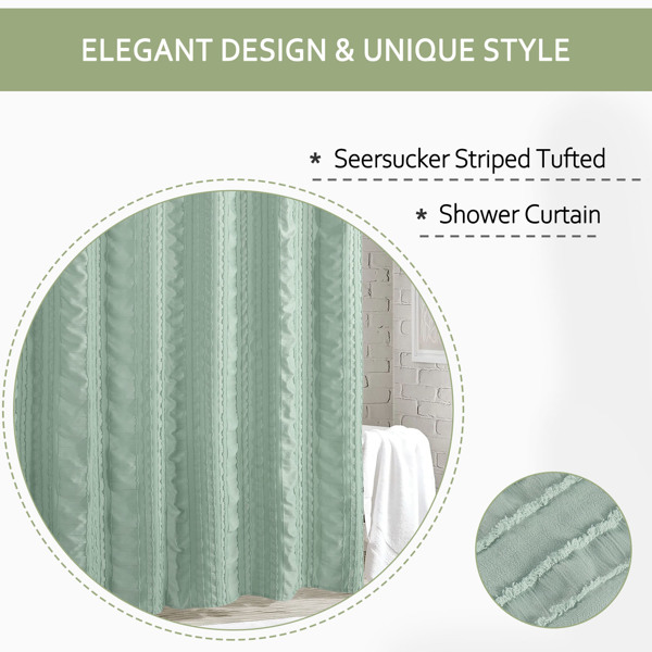 Tufted Shower Curtain - Seersucker Striped Modern Bathroom Curtain,72x72 Inch thumbnail 6