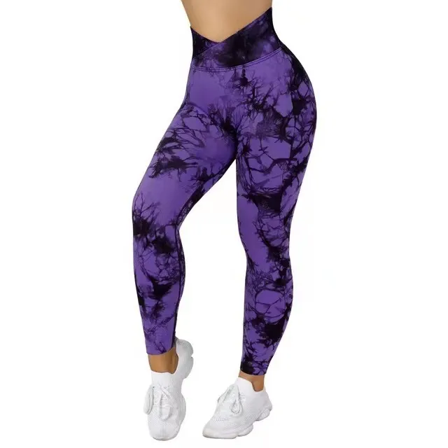 Seamless Tie Dye Leggings Women Yoga Pants Push Up Sport Fitness Running Gym Leggings - Purple