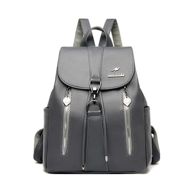 Fashion Soft Leather Large Capacity Ladies Backpack Grey - Shop at LoveMi