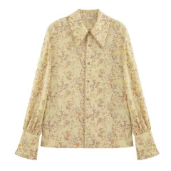 Women's Retro Floral Design Fashion Shirt - Turmeric - View 1