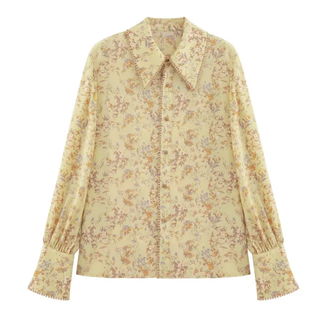 Women's Retro Floral Design Fashion Shirt Turmeric - Shop at LoveMi