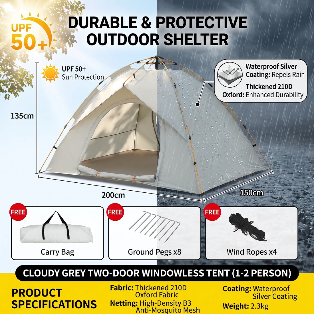 3-4 Man UK Outdoor Automatic Instant Double Layer Quick Setup Camping Tent — image 7