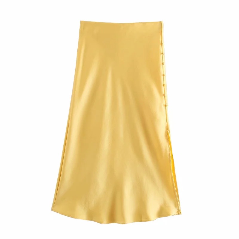 Title 5, Ladies Fashion Buttoned Slit Satin Skirt