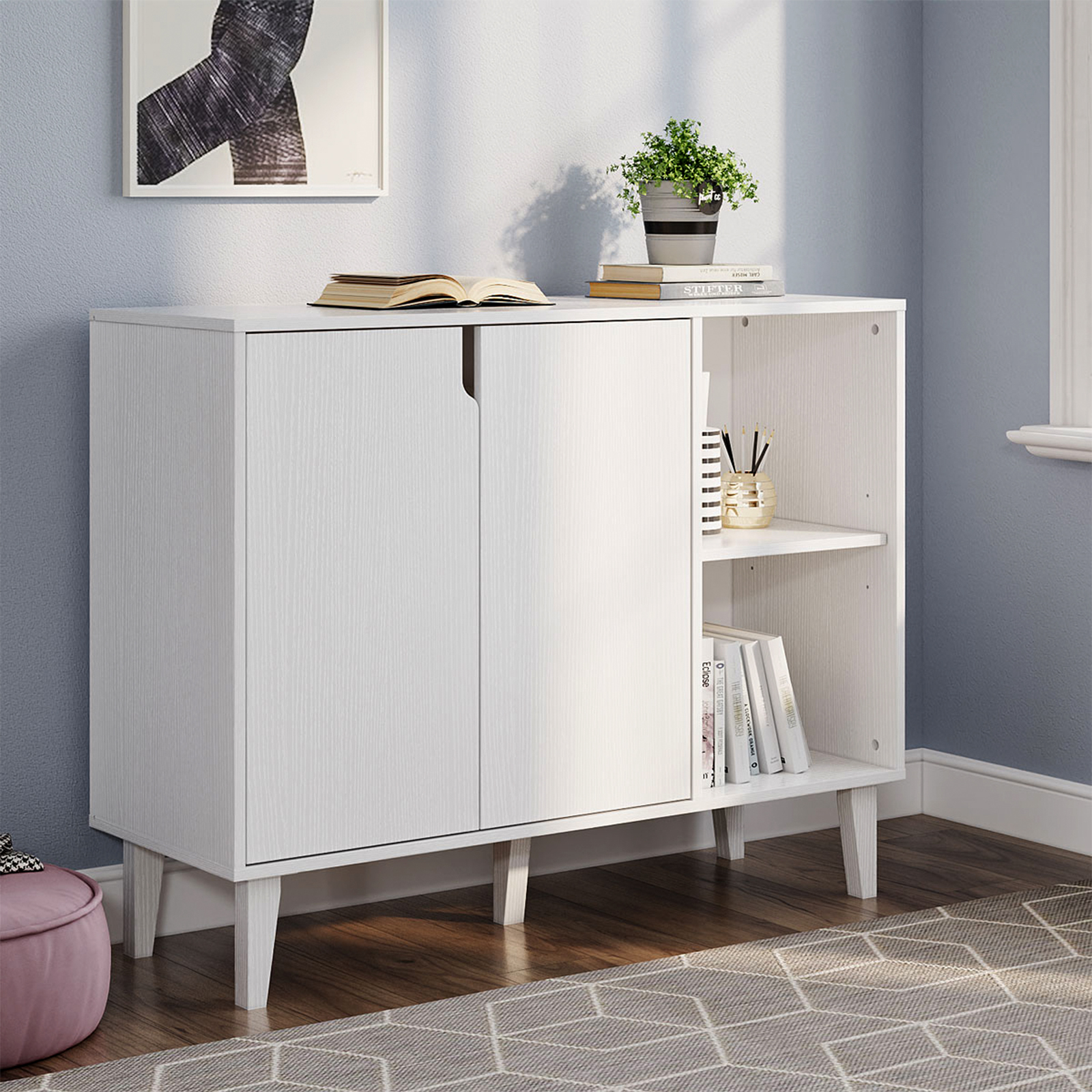 Sideboard Wood Storage Accent Cabinet TV Stand Home Bar Buffet With 2 Doors — image 3
