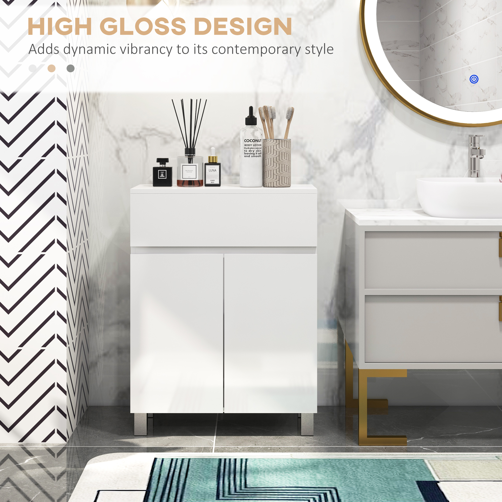 Independent Bathroom Cabinet, High Gloss Storage With Door And Adjustable — image 3