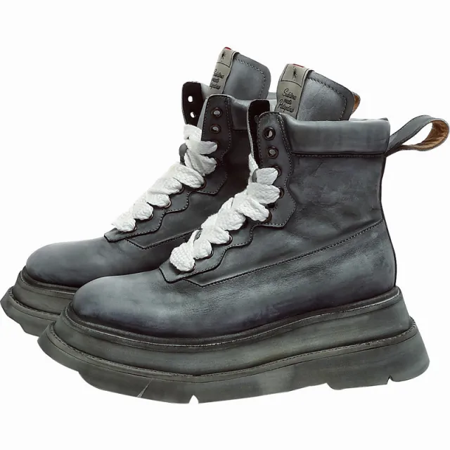 Thick Soled Retro Distressed High top Casual Sneakers Grey - Shop at LoveMi