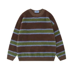 Vintage Stripe Knitted Men's And Women's Sweaters - Brown - View 1