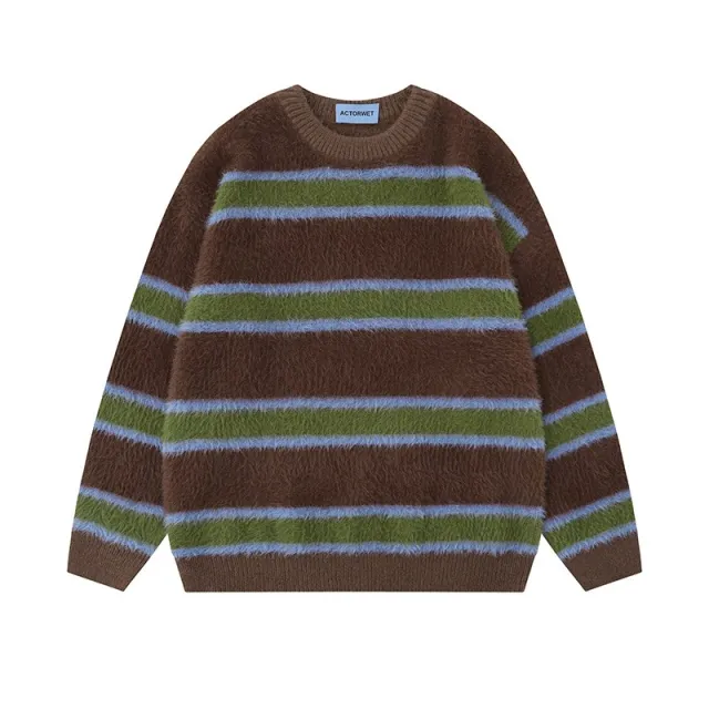 Vintage Stripe Knitted Men's And Women's Sweaters Brown - Shop at LoveMi