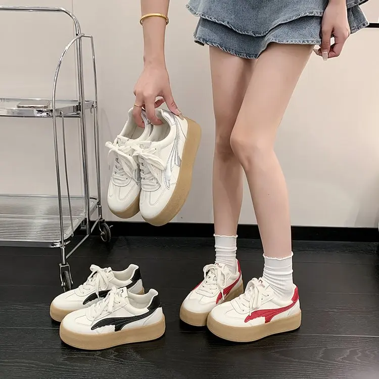 Women Vintage Color Block Thick Sole Sneakers