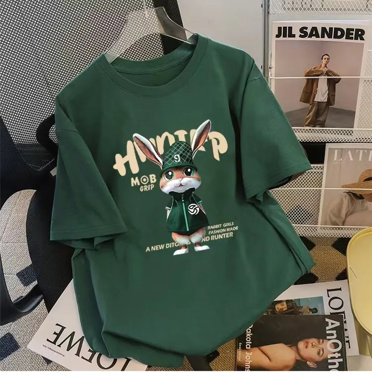 Colorful Right Shoulder Short T-shirt Half Sleeve - Green