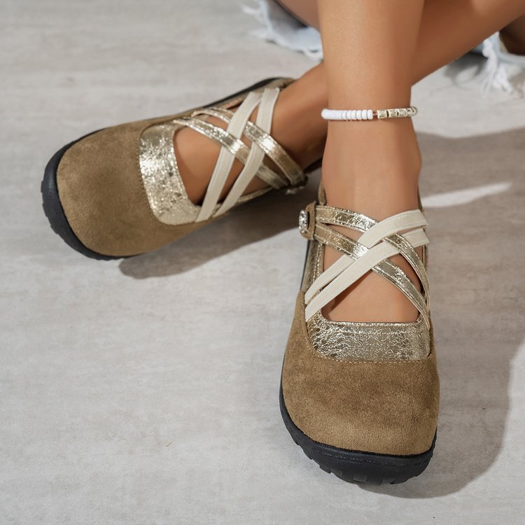 2026 New Arrival Plus Size Women's Retro Ballet Crisscross Strap Mary Jane Shoes, ShallowCut Sporty Casual Pumps