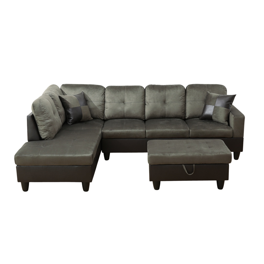 Taupe Flannel And PVC 3-Piece Couch Living Room Sofa Set
