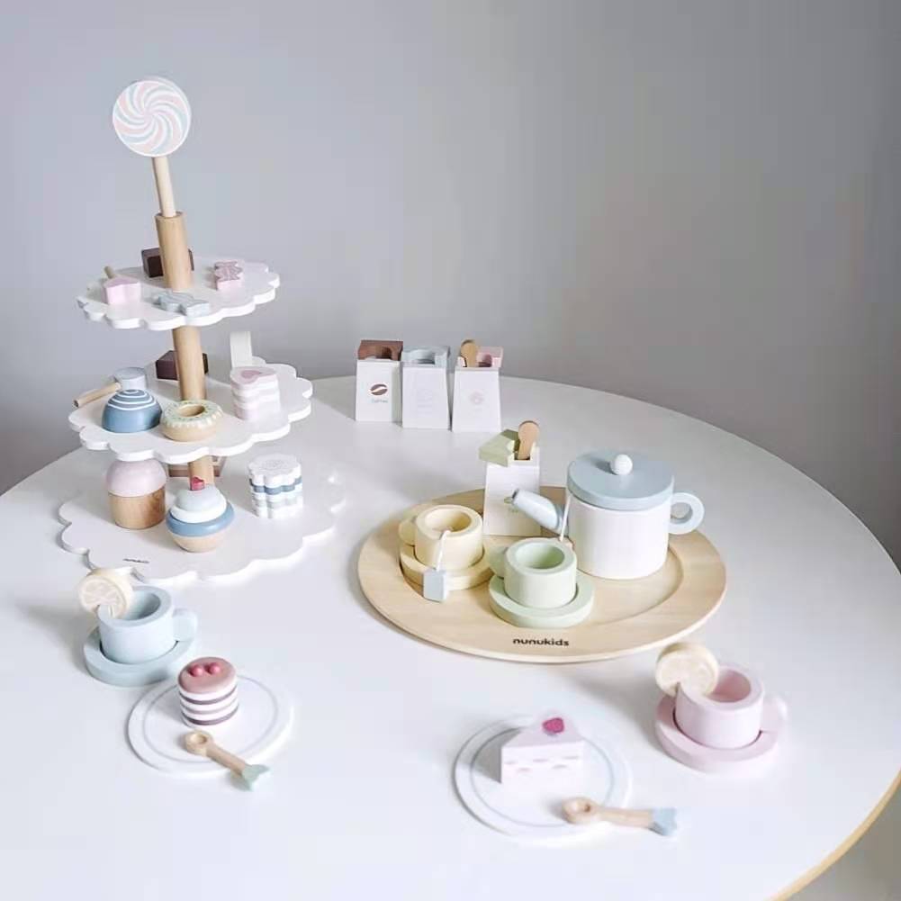 Wooden Afternoon Tea Set for Kids: Pretend Play Dessert and Ice Cream Toys - MAMTASTIC