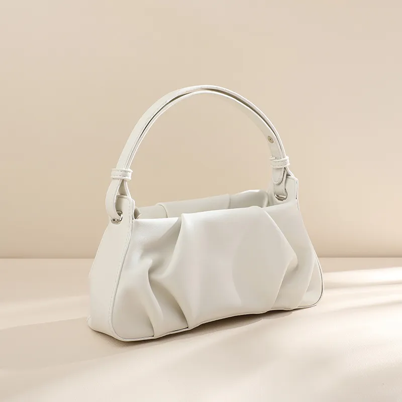 Folded Armpit Bag French Simple One-shoulder Portable Cloud Bag - White