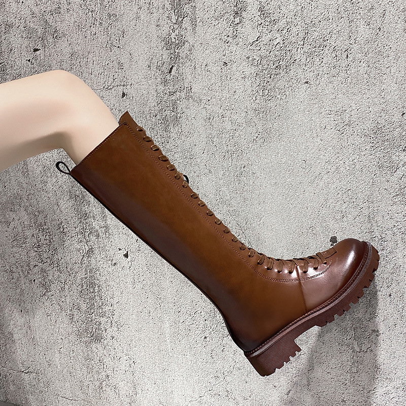 Retro Brown Boots Female Front Lace