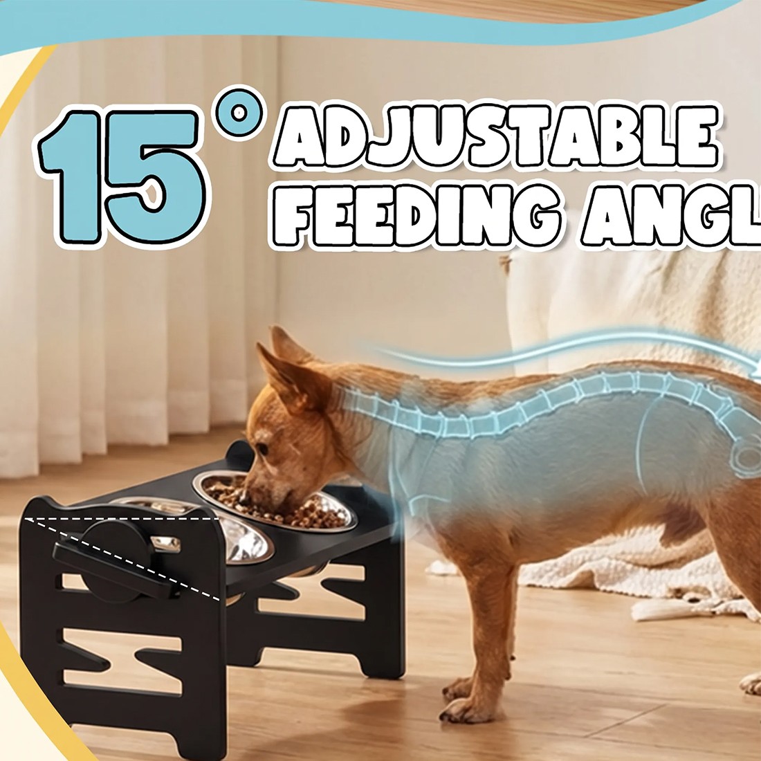 Large Dog Food Feeding Stand Station Stainless Double Raised Bowls Steel Holder