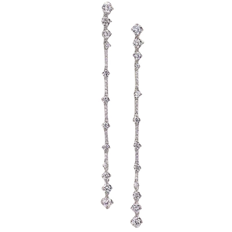 925 Silver Long High Carbon Diamond Earrings