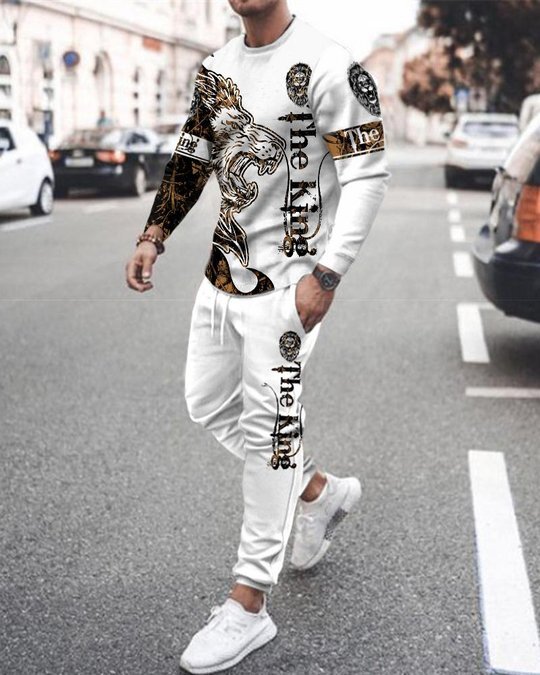 3d Digital Printing Crew Neck Sweater Sports Trousers Suit