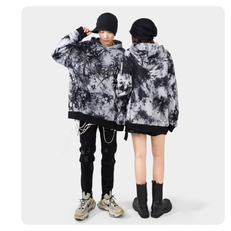 New Pullover Dark High-street Tie-dyed Hooded Sweater Loose
