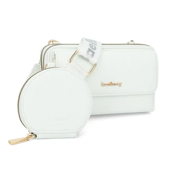 Lychee Texture Composite Bag Fashion Mobile Phone Bag With Small Coin Purse Letter Print Zipper Crossbody Shoulder Bag White - Shop at LoveMi