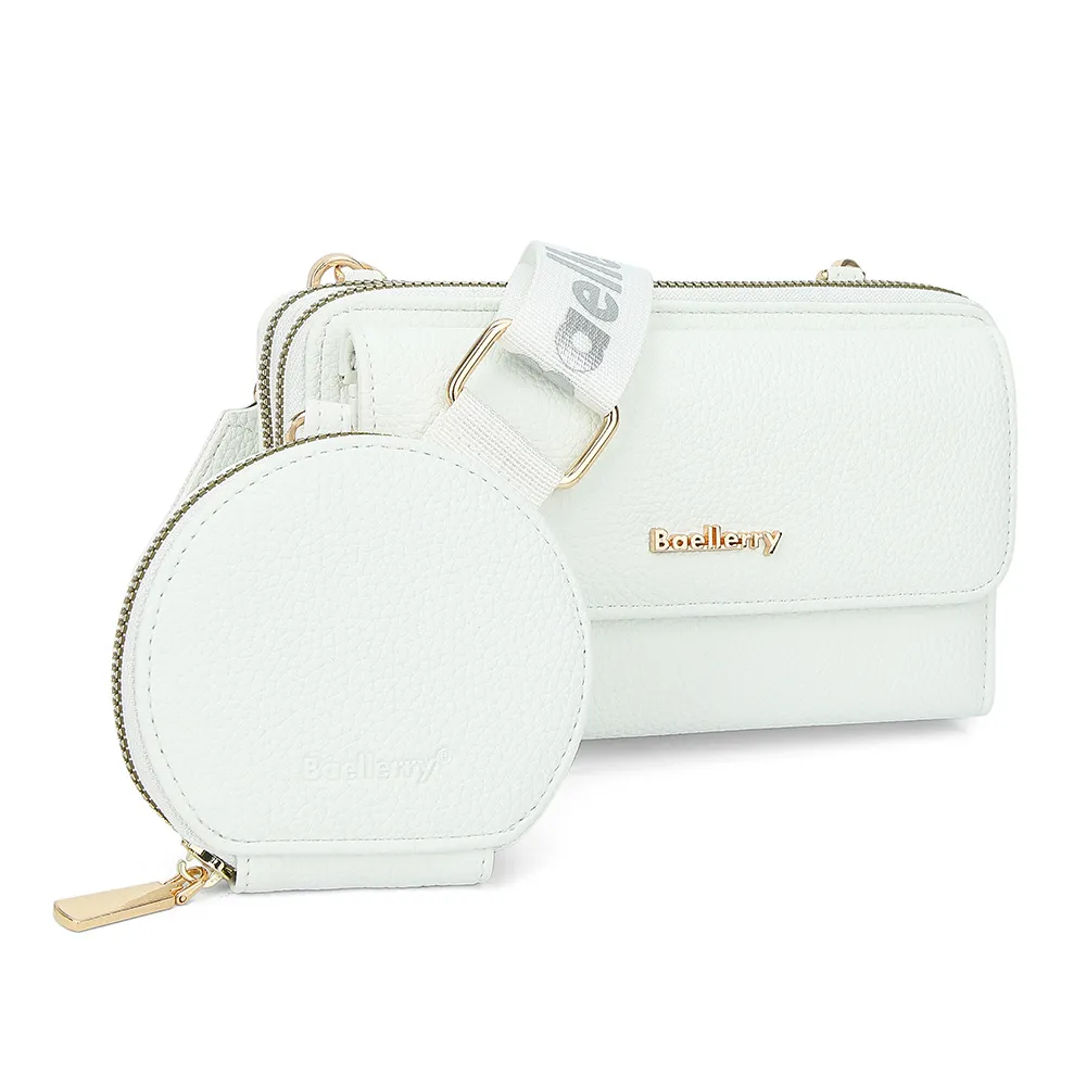 Lychee Texture Composite Bag Fashion Mobile Phone Bag With Small Coin Purse Letter Print Zipper Crossbody Shoulder Bag - White