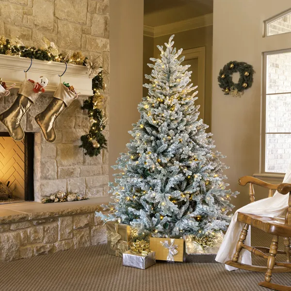 7 FT Pre-lit Snow Flocked Christmas Tree, Artificial Hinged Xmas Pine Tree With 1100 Branch Tips, 400… image 11