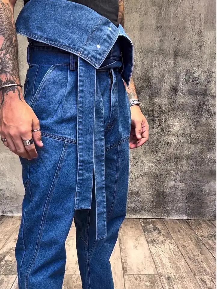 Denim High - Waisted Tapered Jeans With Belt