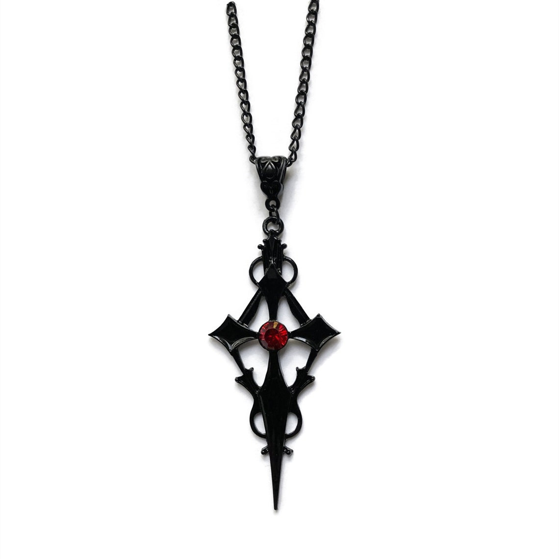Black Pointed Vampire Cross Pendant Necklace