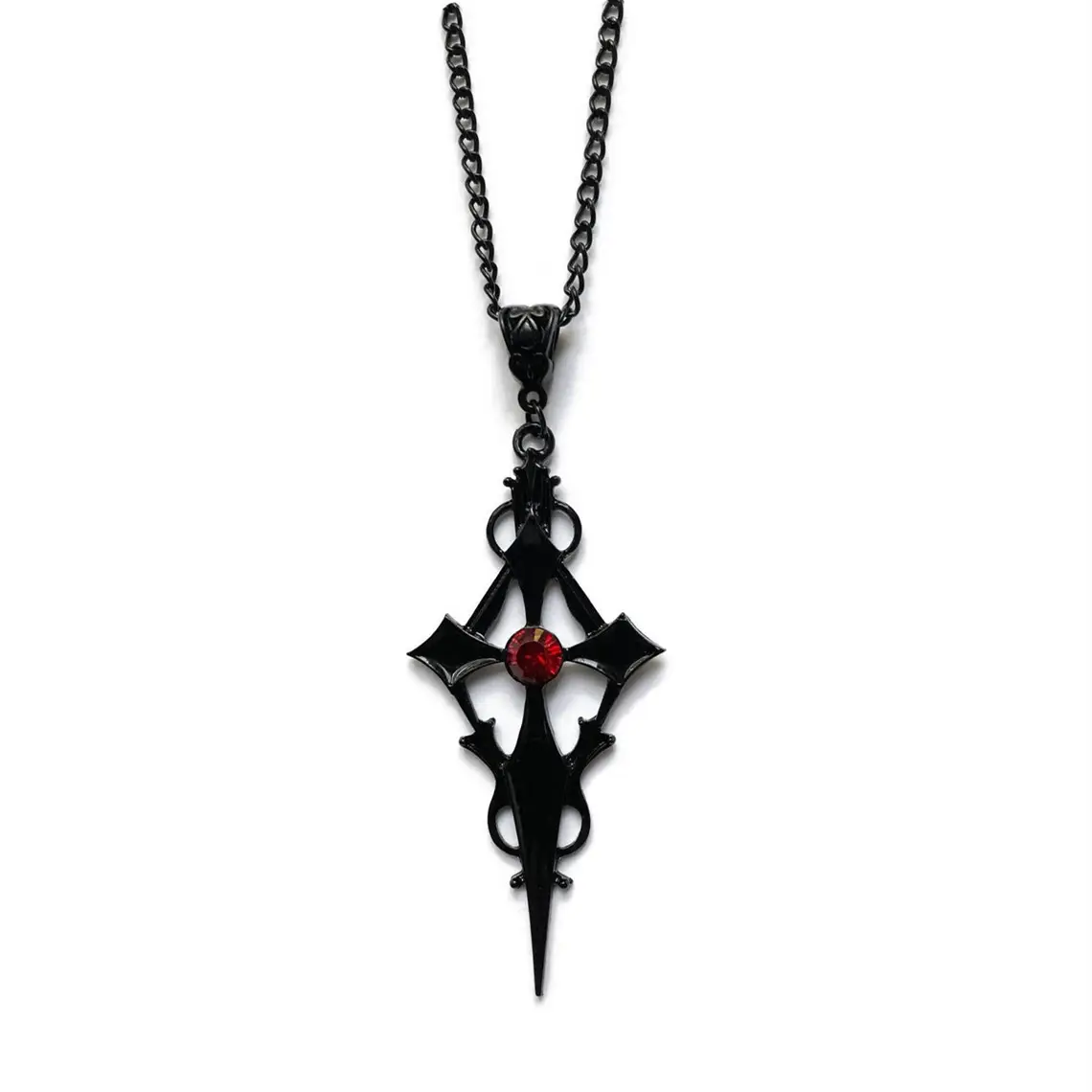 Black Pointed Vampire Cross Pendant Necklace