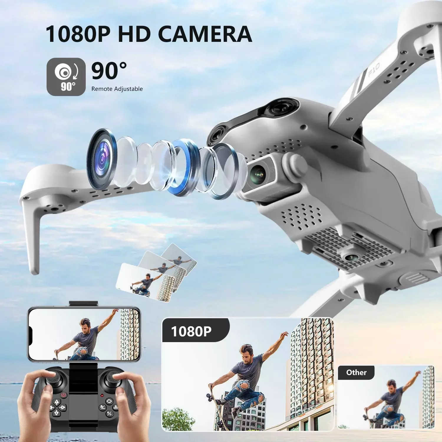 F10 Foldable Drone With Camera For Adults,1080P HD FPV Live Video RC Quadcopter — image 9