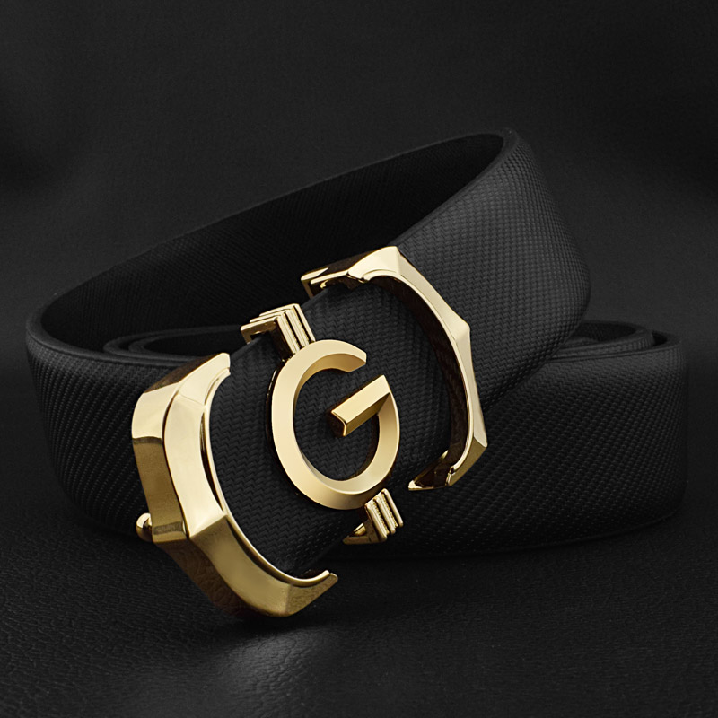 Men's Leather Belt Smooth Buckle Business