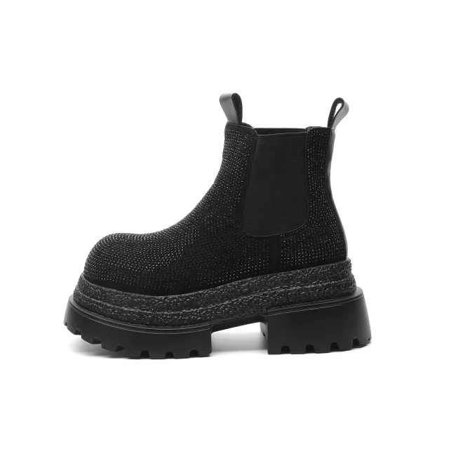 Vintage Style Chunky Heel Leather Boots For Women, Fashion Mid Calf Boots With Buckle Accents For Comfort And Style Black - Shop at LoveMi