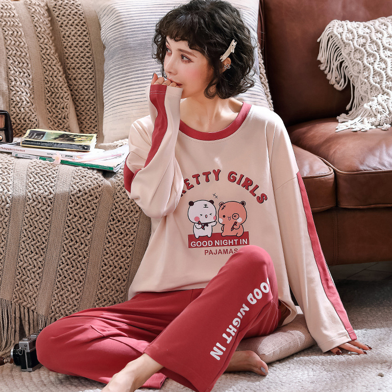 Title 1, Pajamas Ladies Long-sleeved Cotton Cartoon Suit...