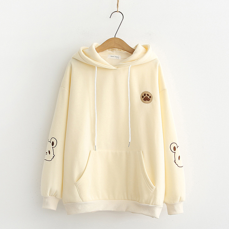 Title 1, Bear paw embroidered hooded plus fleece sweater