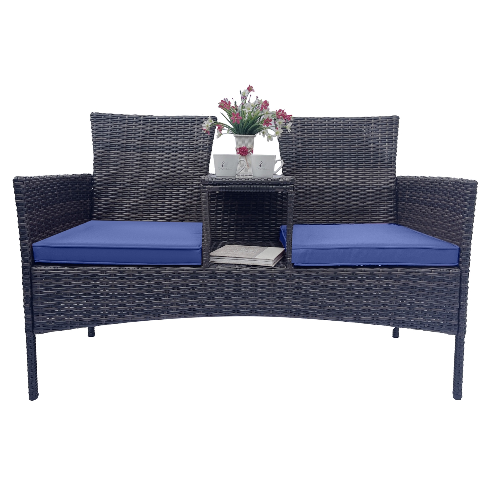 Wicker Patio Conversation Furniture Set, Outdoor Rattan 2-Seater with Removable - Picture 5 of 5