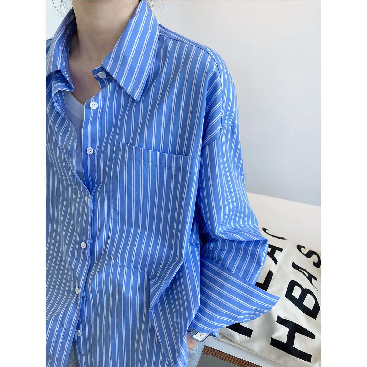 Title 4, Loose Bf Lapel Large Pocket Long Sleeve Shirt