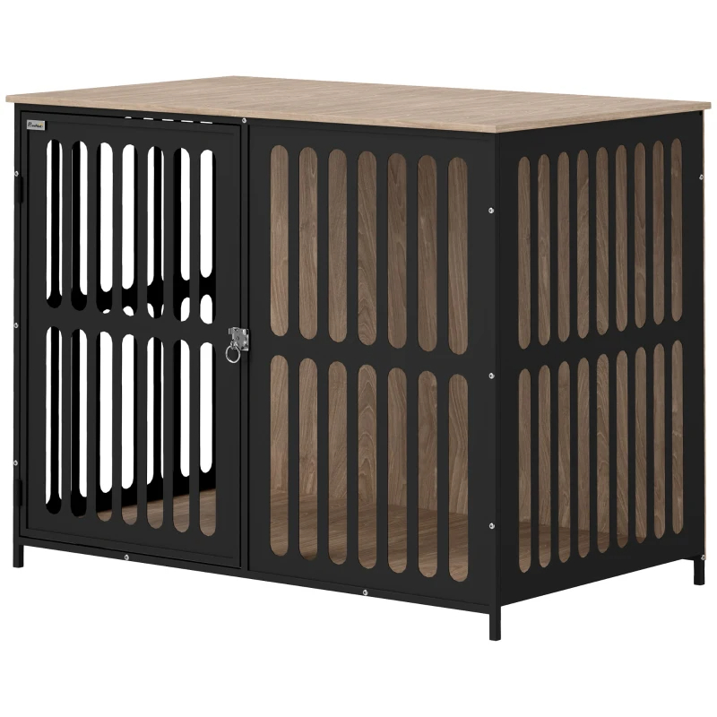 Dog Crate Furniture W Anti-Chew Resistant Mesh, Anti-Escape Single Door, For Large Dogs, Walnut Brown