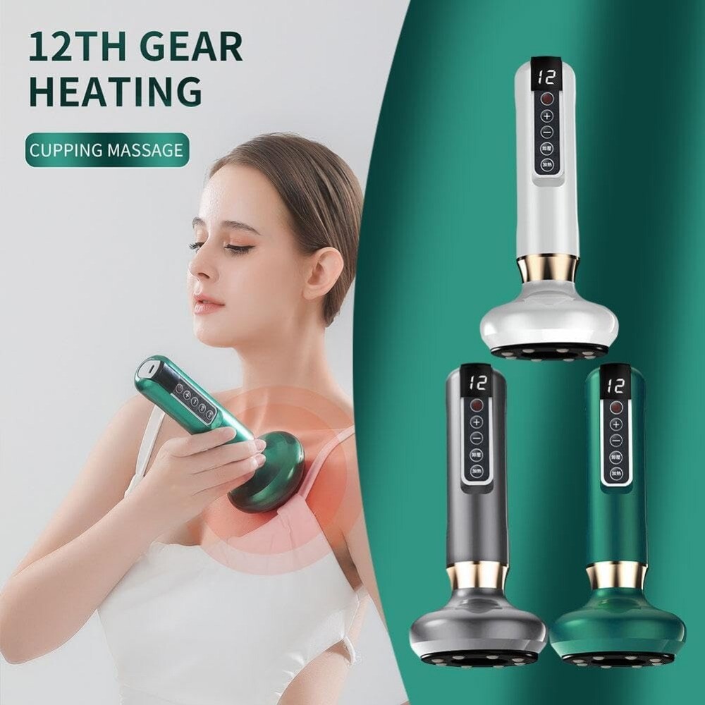 12 Levels Electric Cupping Massager Vacuum Suction GuaSha Anti Cellulite Beauty  Green